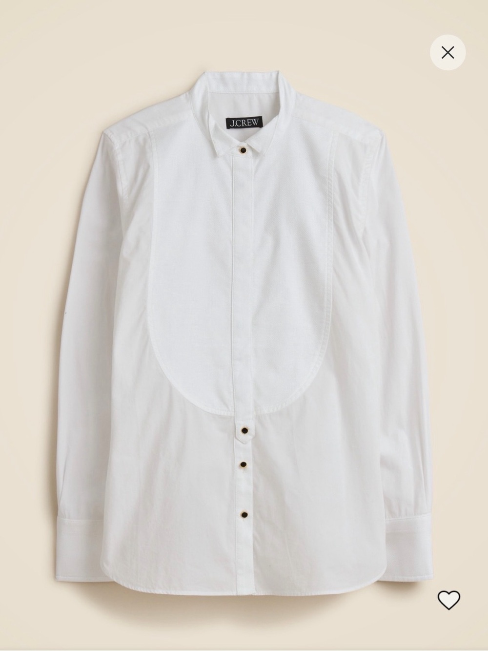 J. Crew Jules Tuxedo Shirt in Cotton Poplin | White with black/gold buttons